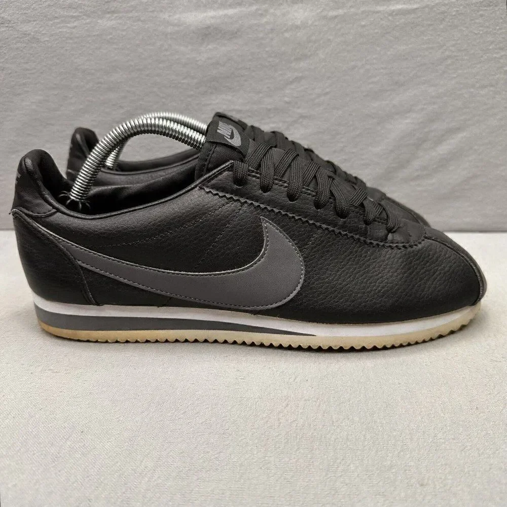 Nike Classic Cortez Mens Size 9.5 Shoes Black Dark Gray Leather Sneakers 2019